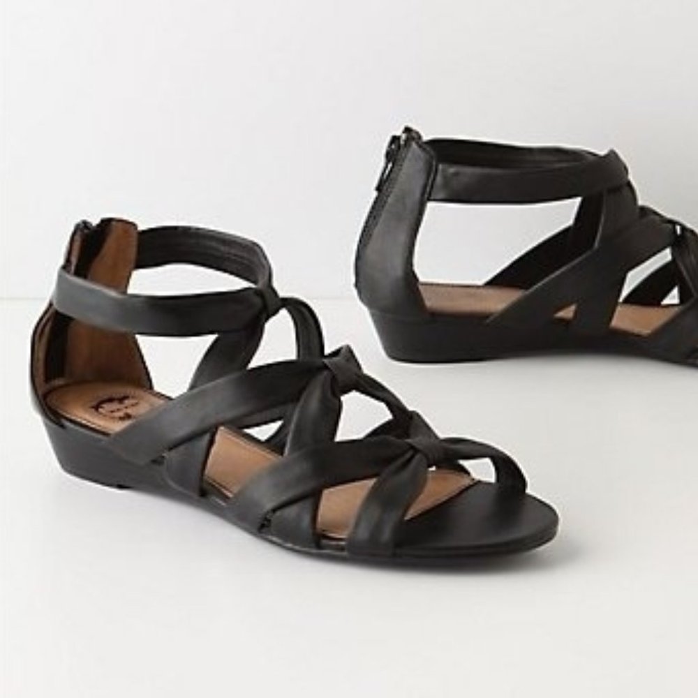 LUCKY PENNY Triple Cinch Black Leather Strappy Summer Sandals